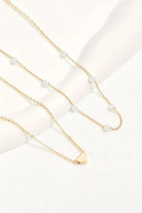Gold Plated Heart and Pearl Detail 2pcs Layered Necklace Dear-Lover Dropshipping