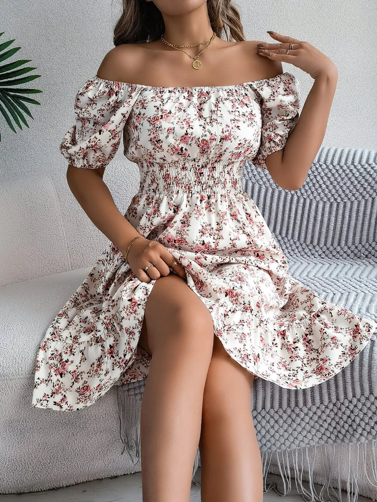 Floral Print Square Collar Dress Summer Fashion Ruffles Dresses Women&