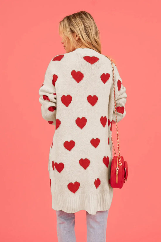 Heart Graphic Open Front Cardigan with Pockets The Aurora Touch