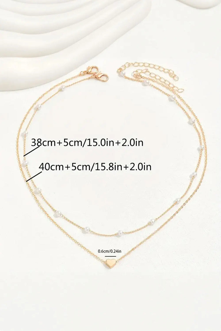 Gold Plated Heart and Pearl Detail 2pcs Layered Necklace Dear-Lover Dropshipping