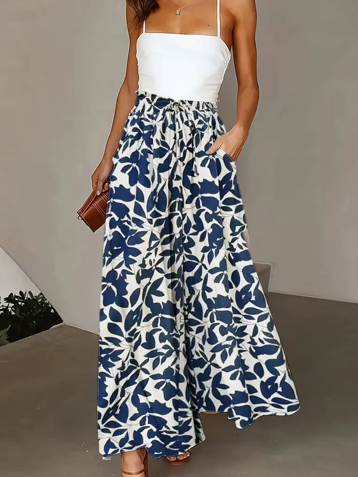 Plus Size Wide Leg Pants - Stylish Solid Paper Bag Waist Design, Elegant Pocket Tie Front, Loose Fit Comfort CJ