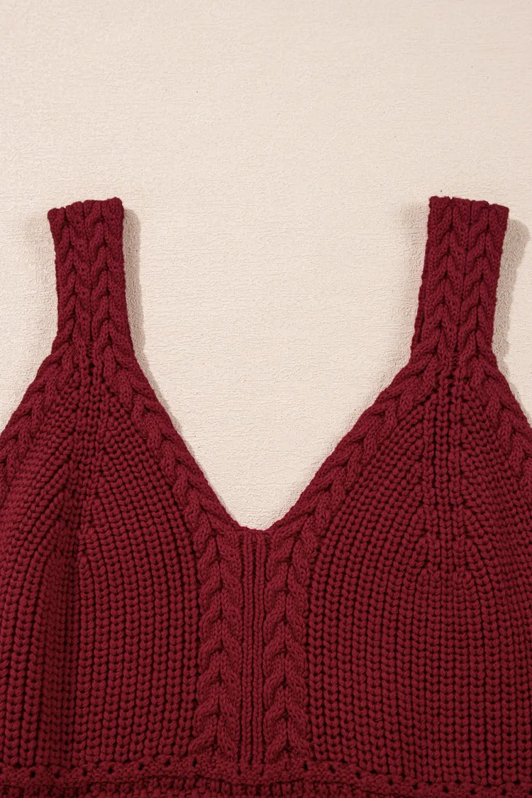 Burgundy Cable Knit Pointelle Slim Fit V Neck Sweater Vest Dear-Lover Dropshipping