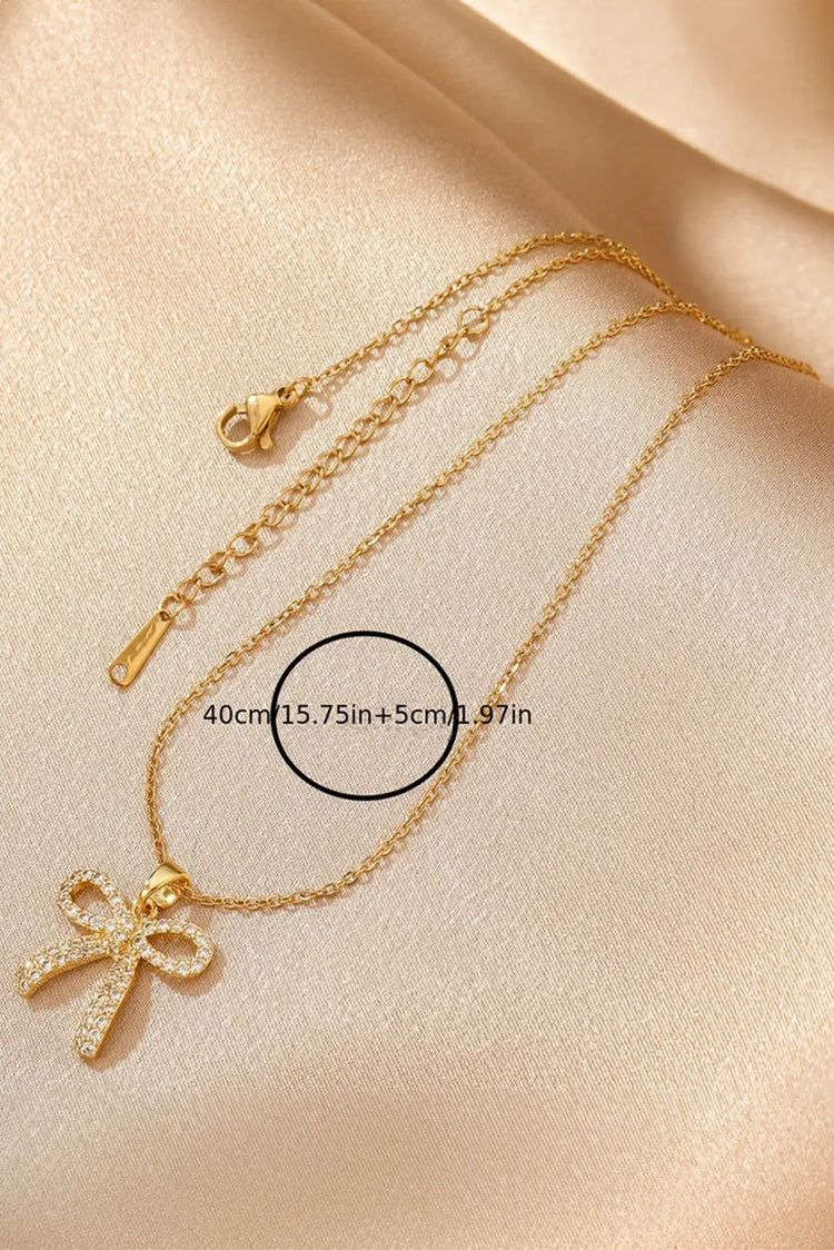 Gold Plated Rhinestone Bowknot Pendant Necklace The Aurora Touch