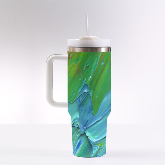 Vibrant 3D Swirl Paint Design 40 oz Tumbler With Handle