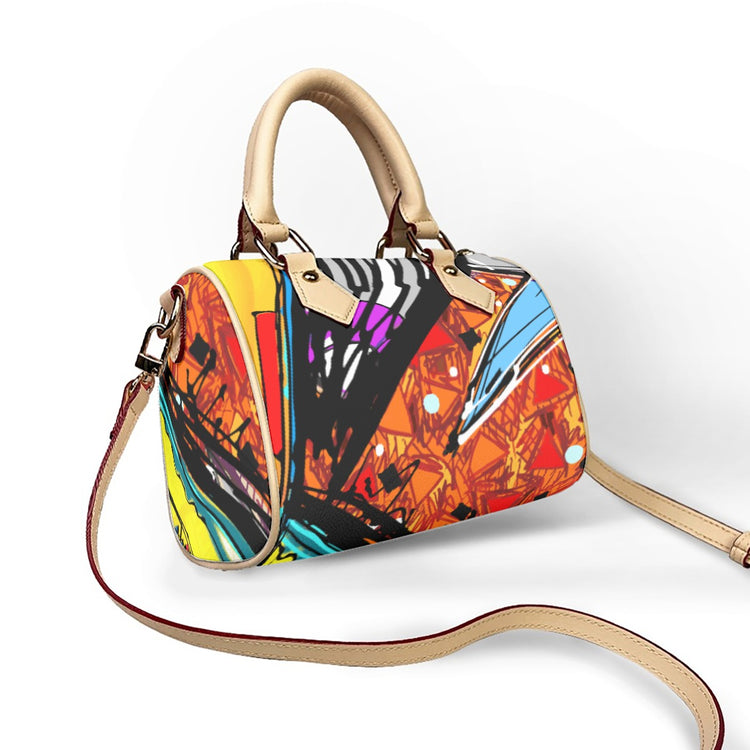 Classic Barrel-Shaped Vegan Leather Handbag- Retro Bold Pri