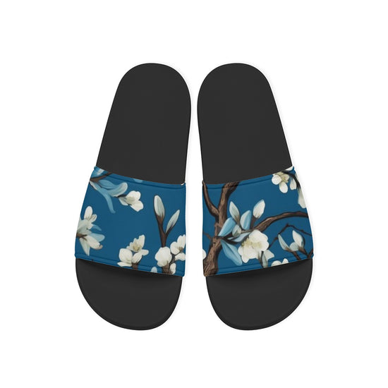 Blue White Orchid White Floral Anti Slip Sandals For Women