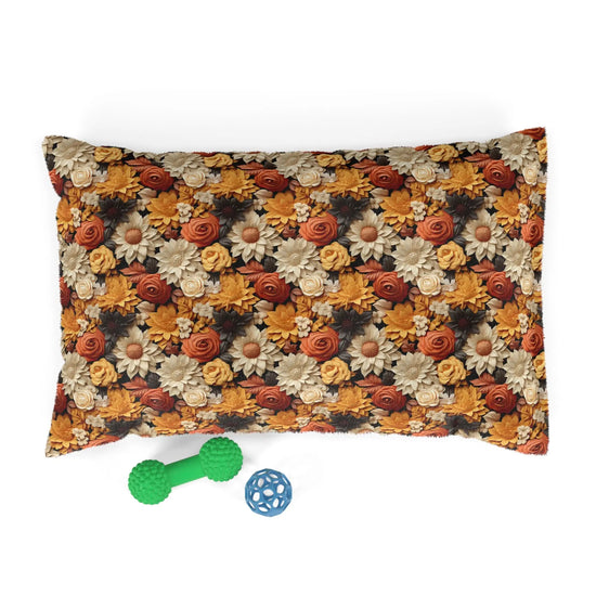 Floral Pet Bed, Fall Flowers Pattern, Cozy Fleece Cat & Dog Comfy Bed Printify