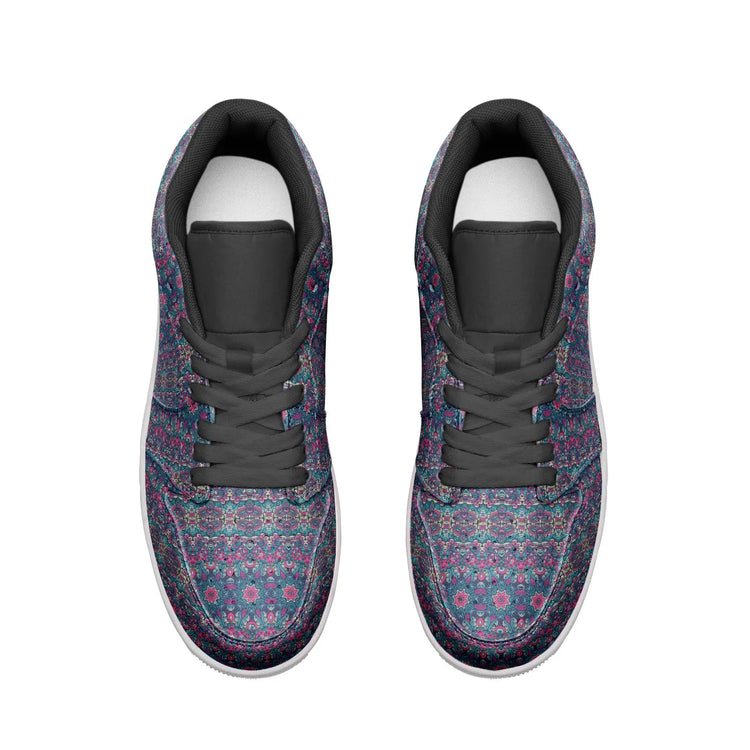 Unisex Low Top Leather Vibrant Blue and Purple HuesEthnic Tile Pattern Design Sneakers Printy6