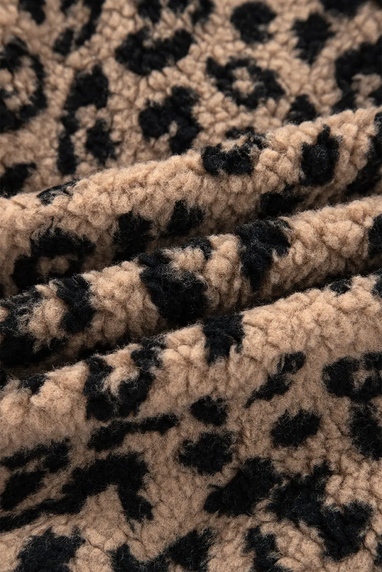 Khaki Leopard Print Zip Up Stand Neck Side Pocket Jacket Dear-Lover Dropshipping