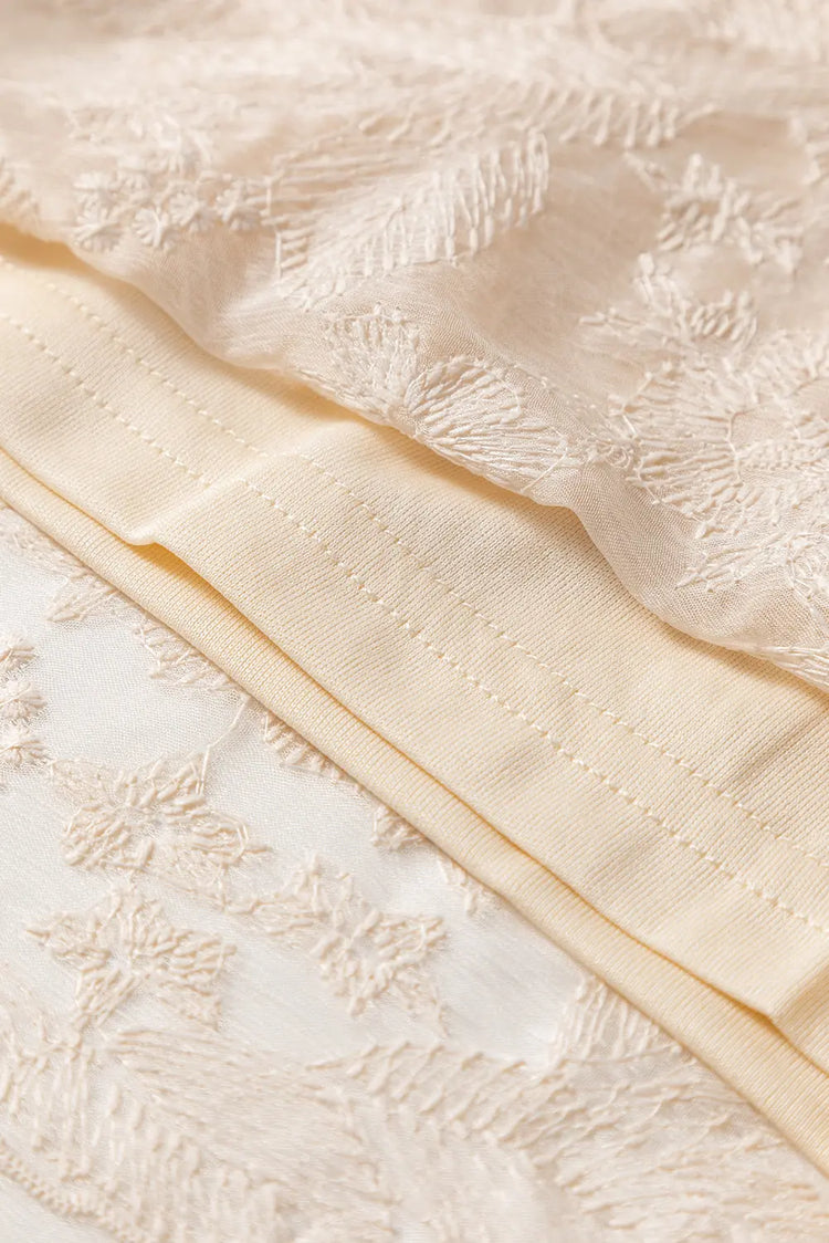 Oatmeal Embroidered Mesh Overlay Flowy Long Skirt Dear-Lover Dropshipping