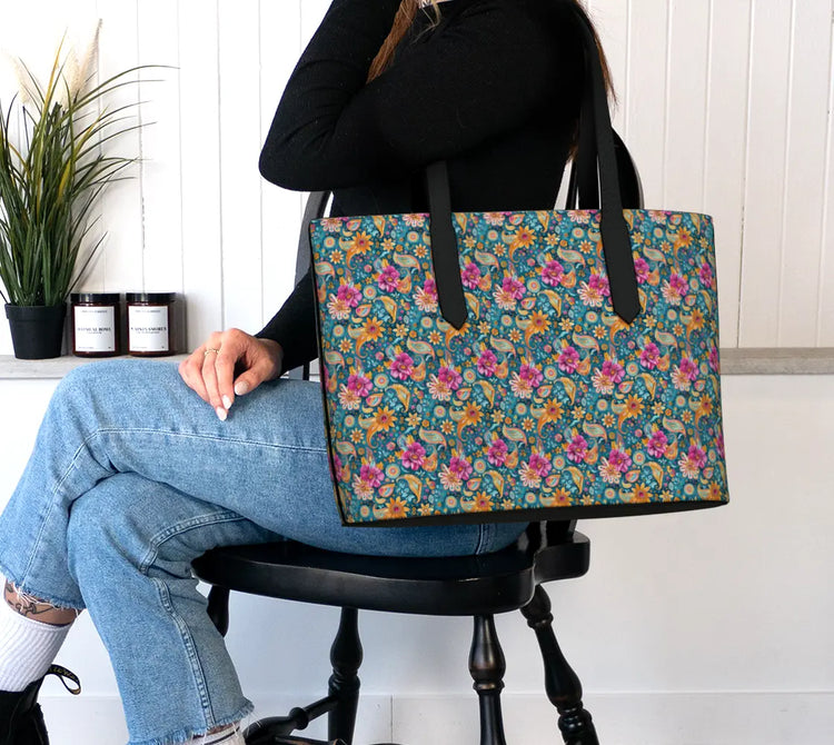 Spring Paisely Leather Tote Bag | All Purpose Versatile Bag The Aurora Touch