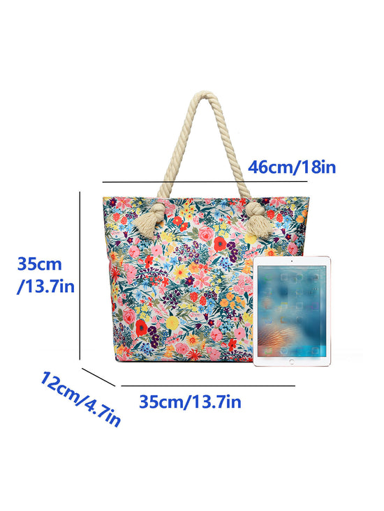 Art Flower Pattern Beach Bags For Women, Beach Bag Tote Waterproof Sandproof, Beach Bags For Women