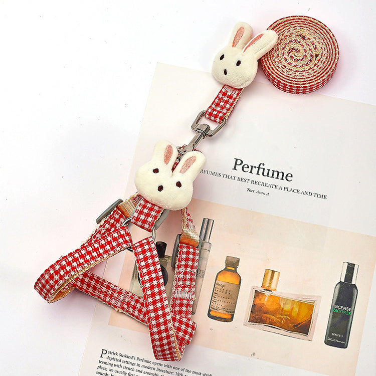 Rabbit Print Dog Harness & Leash Set - Adjustable Chest/Back Clip Small Medium Dogs - Hand-Holding Rope Design - Cute Pet Walking Gear for Puppies The Aurora Touch