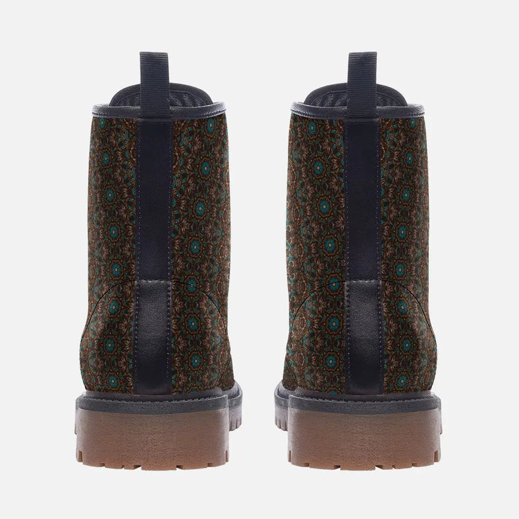 Unisex Casual Leather Lightweight Brown Teal Blue Ethnic Textile Pattern Design boots MT Printy6