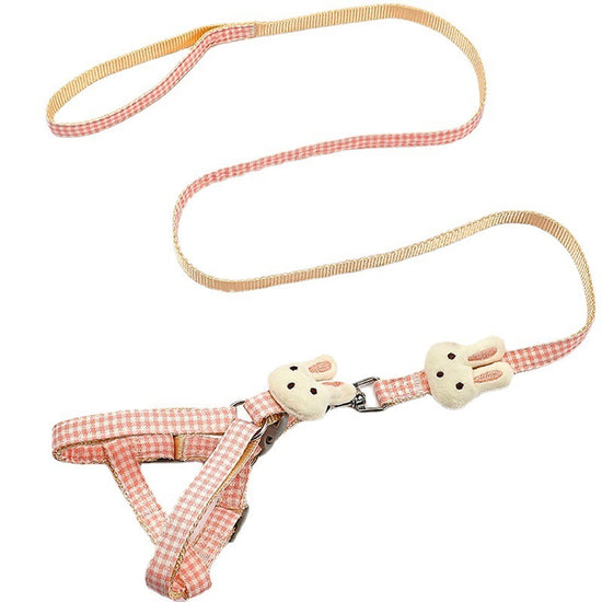 Rabbit Print Dog Harness & Leash Set - Adjustable Chest/Back Clip Small Medium Dogs - Hand-Holding Rope Design - Cute Pet Walking Gear for Puppies
