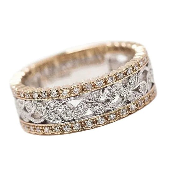Hollow Flower Diamond Rhinestone 2 Tone Index Finger Ring CJ