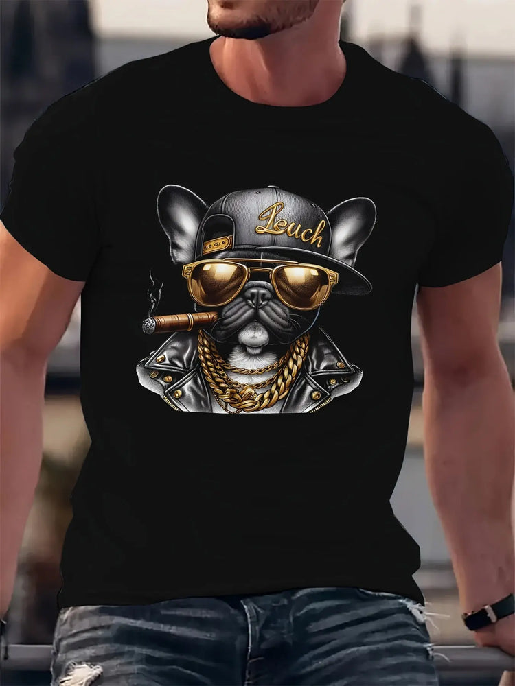 Cool Hip-hop Dog Gold Chain Pattern Print, Men&