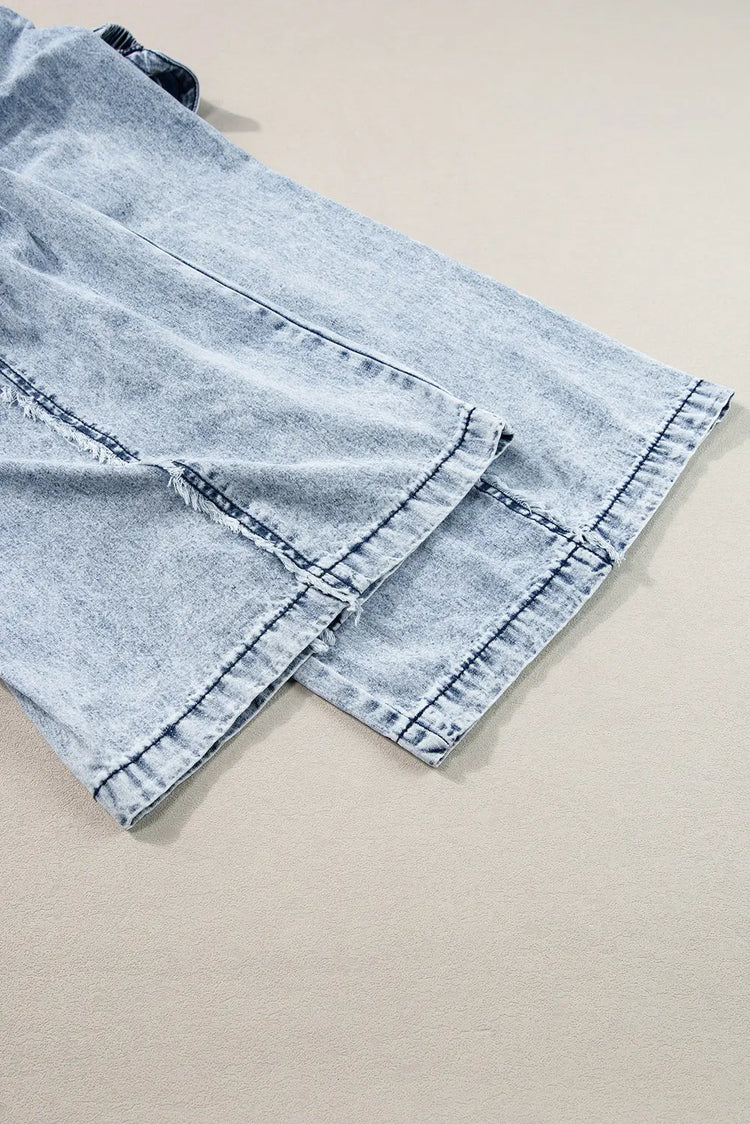 Beau Blue Light Wash Frayed Exposed Seam Wide Leg Denim Overall The Aurora Touch