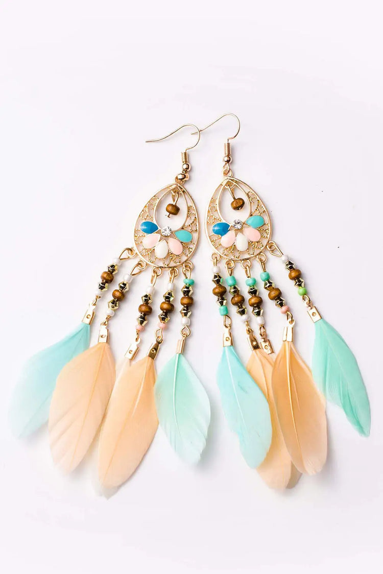 Multicolor Bohemian Hollow-out Feather Tassel Earrings The Aurora Touch