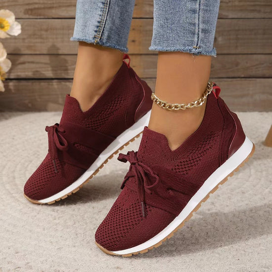 New Lace Up Mesh Flats For Women Breathable Casual Walking Shoes