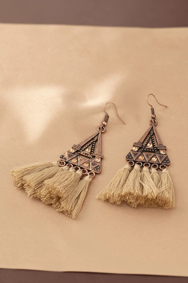 Brown Boho Triangle Metal Tasseled Earrings The Aurora Touch