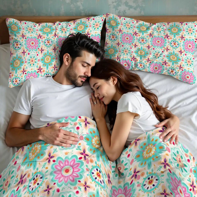 Vibrant Geometric Print Design Queen Duvet Cover Set The Aurora Touch