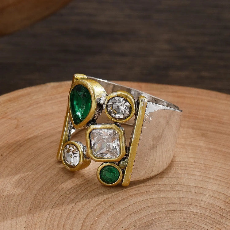 European And American Ladies Ring Retro Simple Enlarged Stones CJ