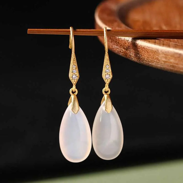 Simple White Jade Water Drop Earrings CJ