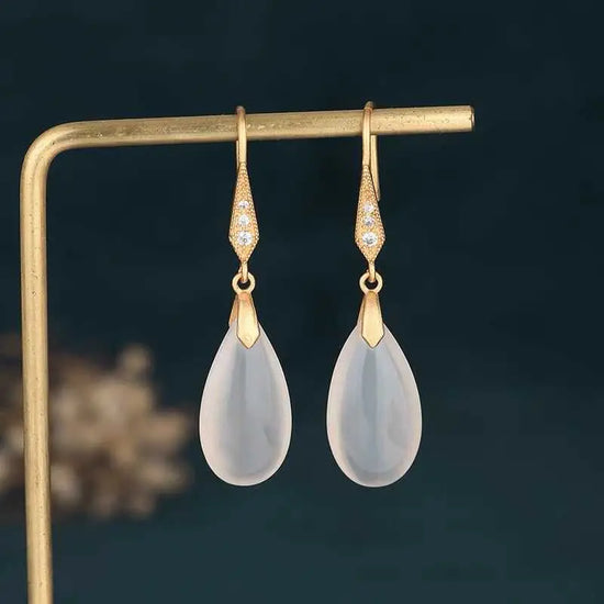 Simple White Jade Water Drop Earrings CJ
