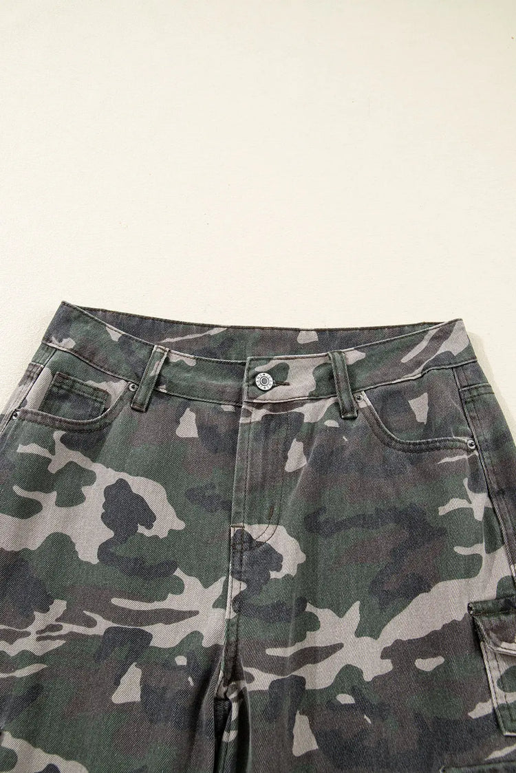 Green Camo Denim Cargo Wide Leg Pants Dear-Lover Dropshipping