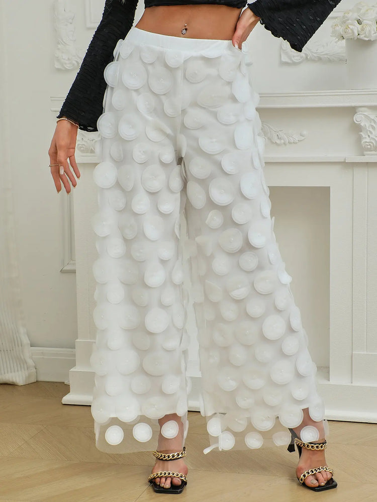 Fashionable Temperament Round Piece Design Tassel Hollowing High Waist Straight Ladies Pants The Aurora Touch