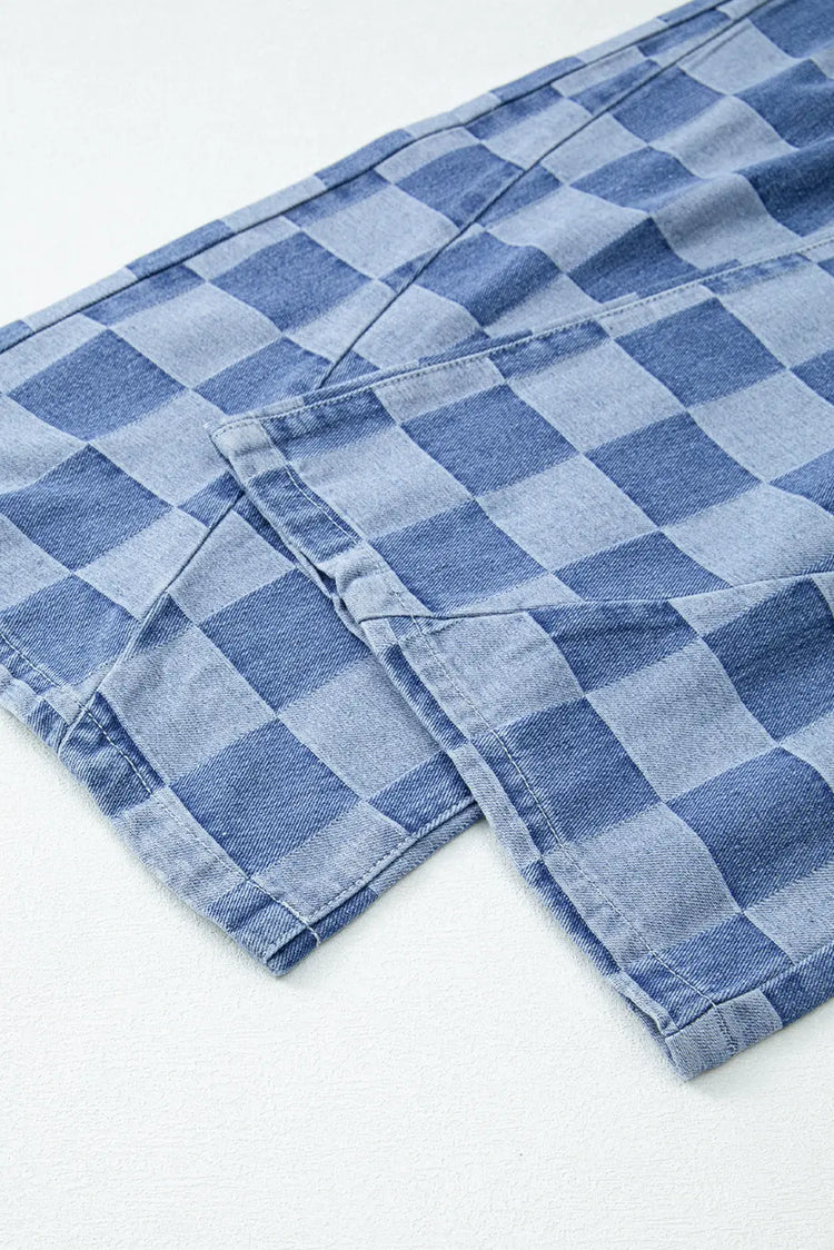 Dusk Blue Checkered Denim Wide Leg Jeans The Aurora Touch