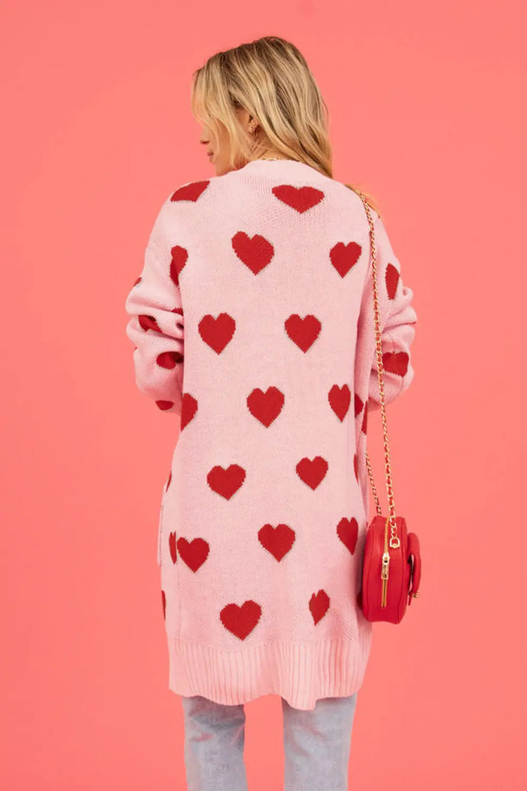 Heart Graphic Open Front Cardigan with Pockets The Aurora Touch