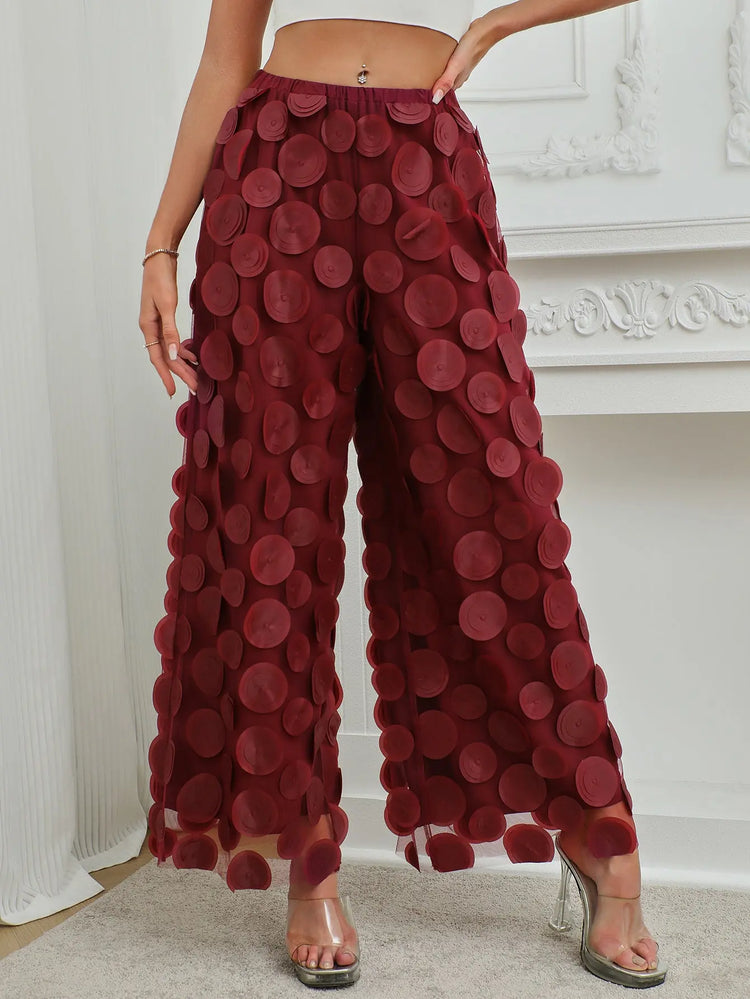 Fashionable Temperament Round Piece Design Tassel Hollowing High Waist Straight Ladies Pants The Aurora Touch