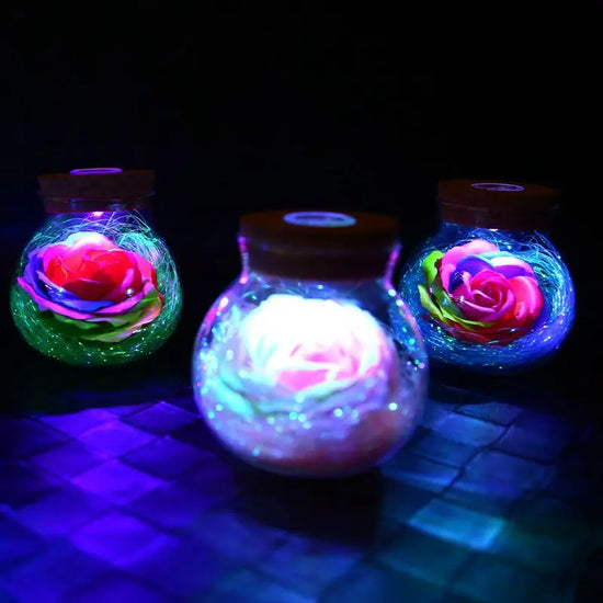 Rose Preserved Soap Flower LED Wishing Bottle - The Aurora Touch