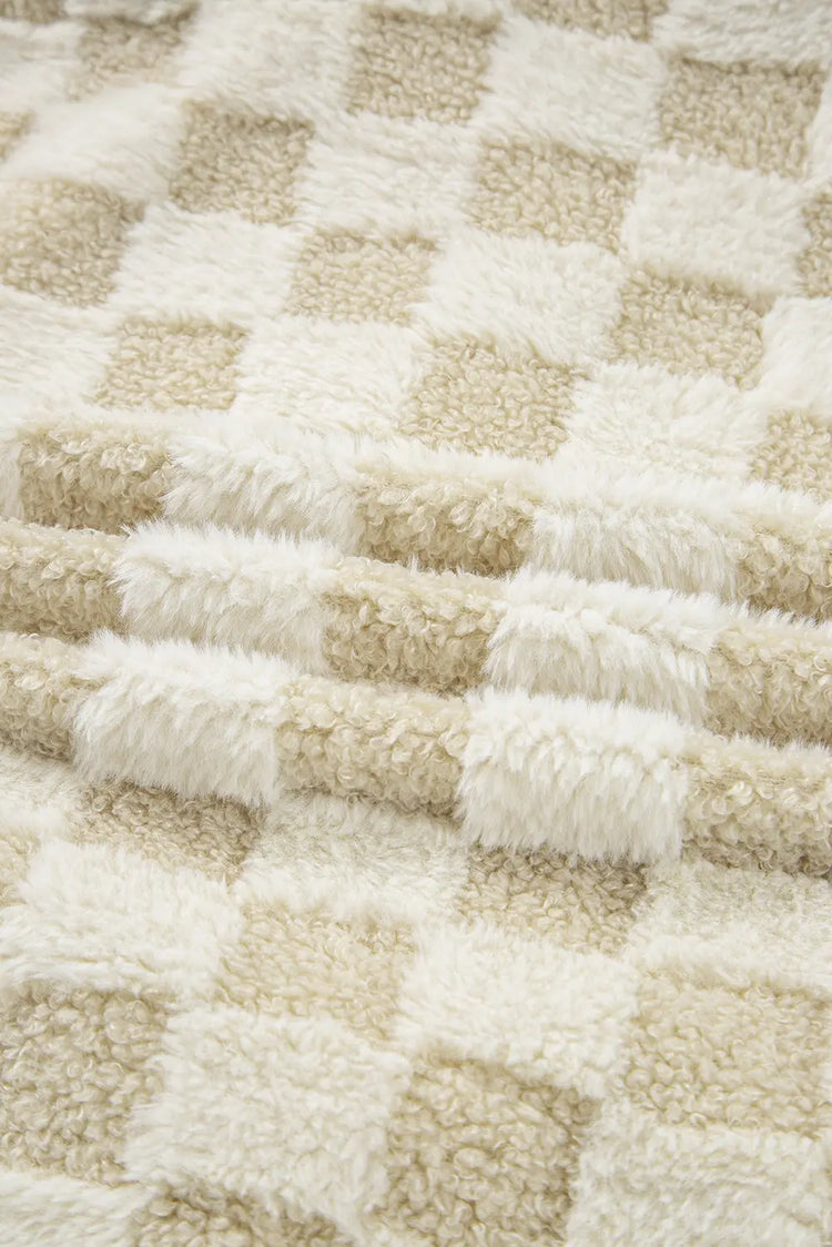 Khaki Sherpa Checkerboard Snap Button Vest Jacket With Pocket Dear-Lover Dropshipping