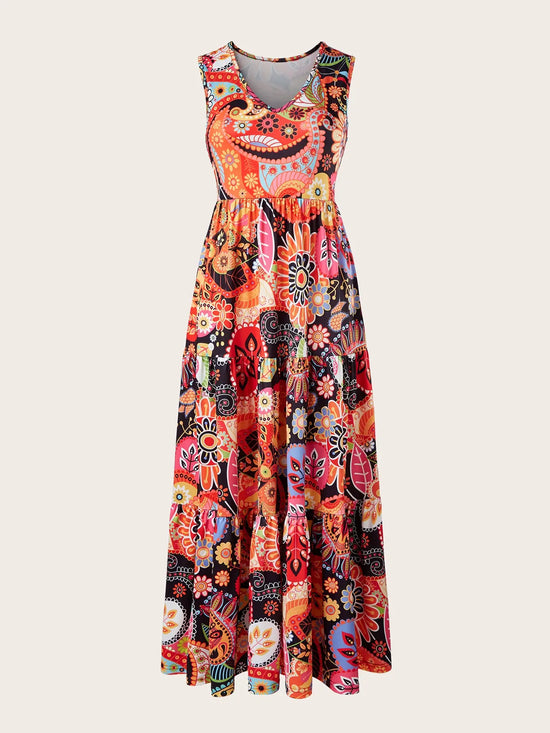 Bohemian Plus Size Dress | Loose Round Neck Ruffle Big Swing Summer Casual Dress The Aurora Touch