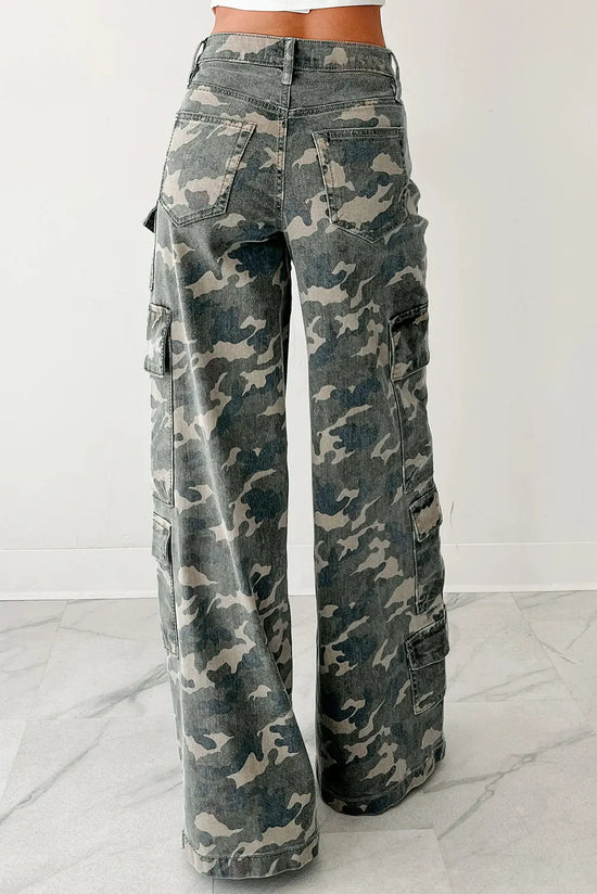 Green Camo Denim Cargo Wide Leg Pants Dear-Lover Dropshipping