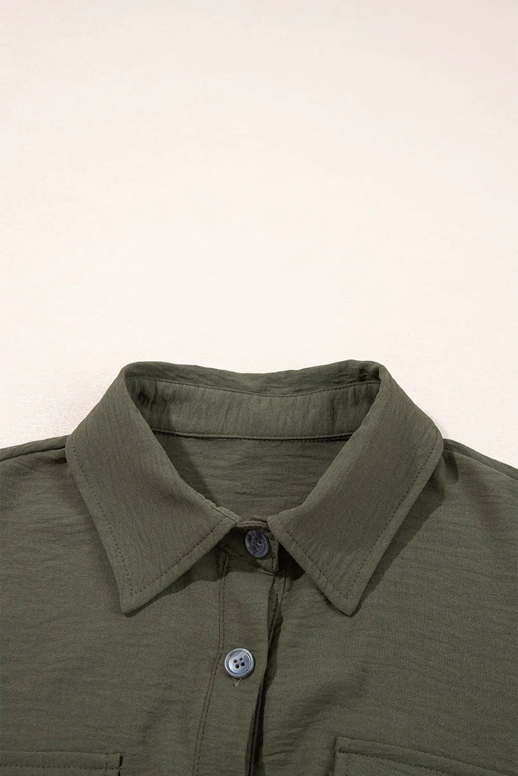 Moss Green Half Button Belted Utility Short Sleeve Jumpsuit The Aurora Touch