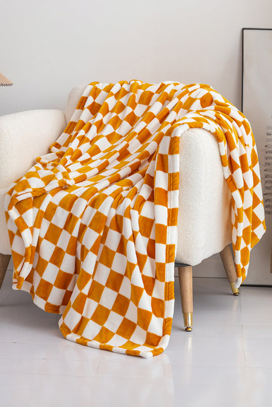 Yellow Checkerboard Printed Soft Throw Blanket 120*200cm The Aurora Touch