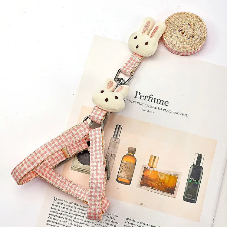 Rabbit Print Dog Harness & Leash Set - Adjustable Chest/Back Clip Small Medium Dogs - Hand-Holding Rope Design - Cute Pet Walking Gear for Puppies The Aurora Touch