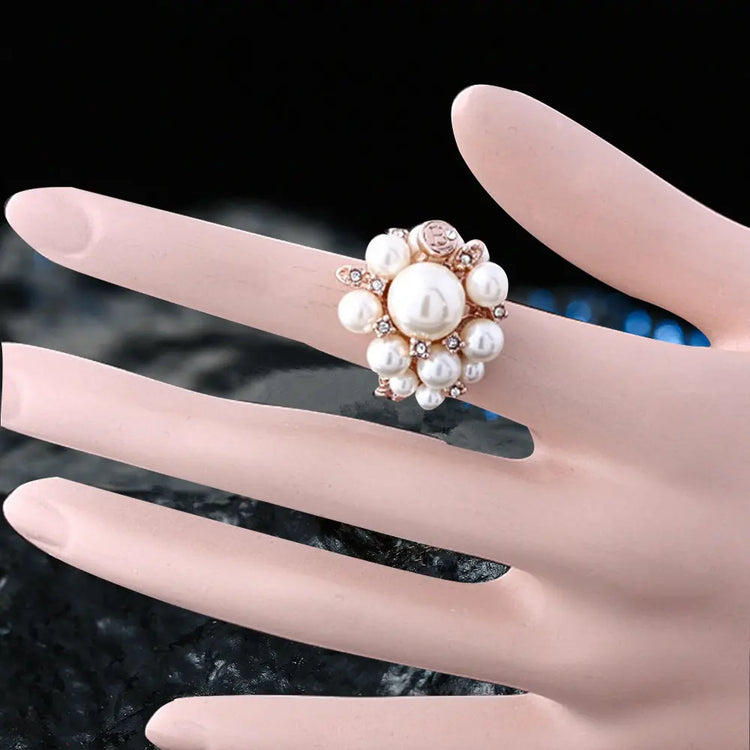 Inlaid Pearl Flower Rhinestone Ring CJ