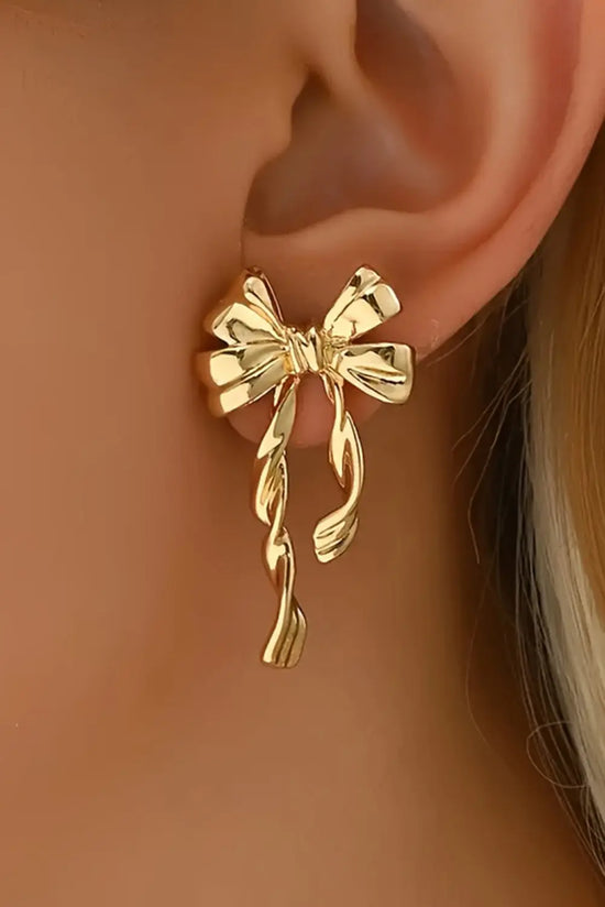 Gold Bow Knot Plated Alloy Stud Earrings Dear-Lover Dropshipping