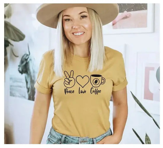 Peace Love Coffee T-shirt, Love Coffee Shirt, Coffee Gift, Birthday Tee, Summer Top, Women&