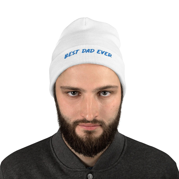 Bast Dad Ever Embroidered Beanie, White Mens Skull Cap, Winter White Father Beanie, Soft White warm hat, great gift for Dad, Warm Winter hat The Aurora Touch