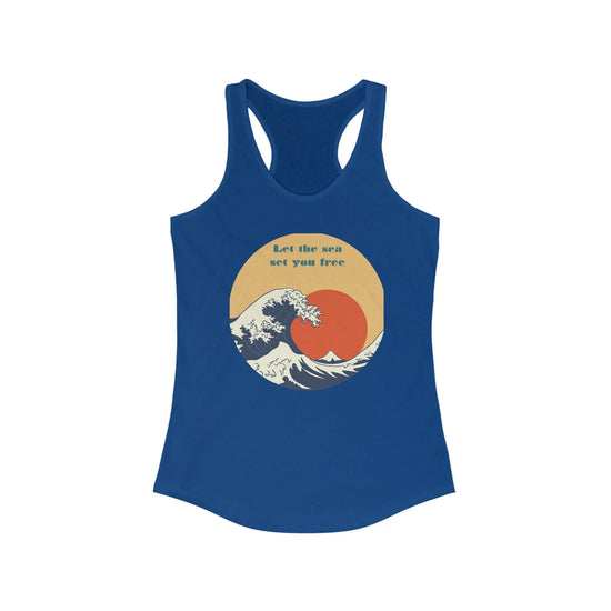 Women Blue Ocean Racerback, Female Summer casual beach everyday relax lounge clothing wear for girl