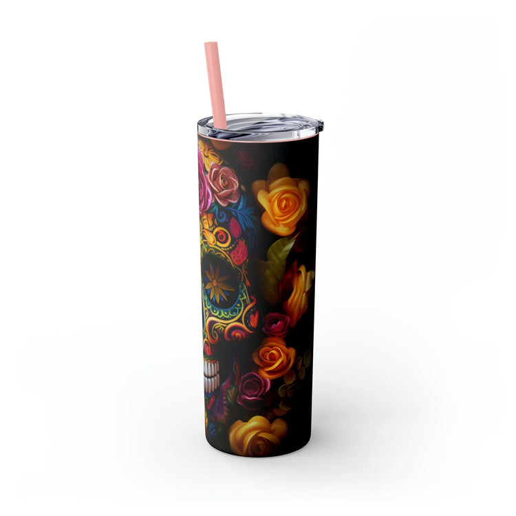 Dia de Los Muertos Skinny Tumbler, 20oz - Cadaver Design - Colorful Artistic Halloween Cup - Day of the Dead Mug, Holiday Tumbler The Aurora Touch