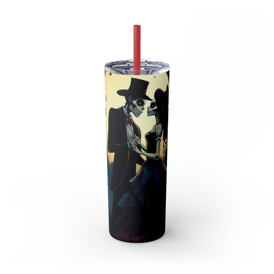 Skinny Tumbler with Straw, 20oz, Day of the dead Couple, Dia de Los Muertos, Halloween tumbler, Artistic Tumbler, Colorful Tumbler