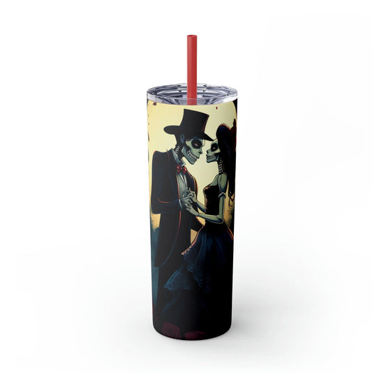 Skinny Tumbler with Straw, 20oz, Day of the dead Couple, Dia de Los Muertos, Halloween tumbler, Artistic Tumbler, Colorful Tumbler The Aurora Touch