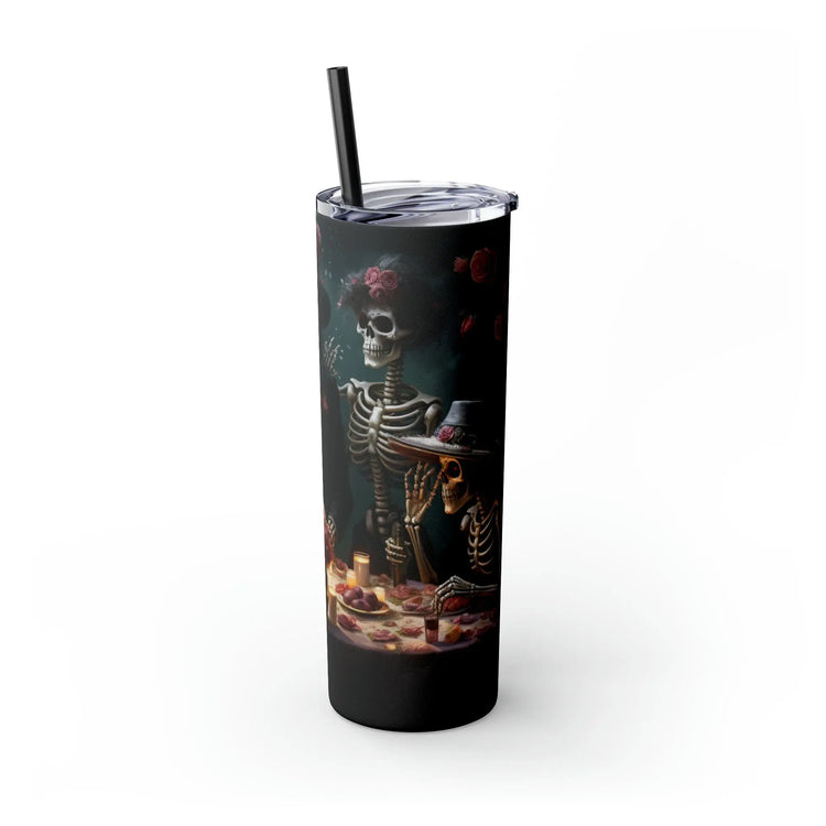 Day of the Dead 20oz Skinny Tumbler with Straw, Colorful Dia de Los Muertos Halloween Artistic Cup, Dead Mans Party Mug, Gift for Halloween The Aurora Touch